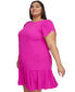 ფოტო #3 პროდუქტის Plus Size Tulip-Sleeve Ruffled-Hem Shift Dress