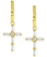 Cubic Zirconia Round & Baguette Cross Dangle Hoop Drop Earrings in 14K Gold