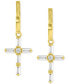 Cubic Zirconia Round & Baguette Cross Dangle Hoop Drop Earrings in 14K Gold