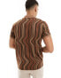 Фото #6 товара ASOS DESIGN polo in brown and beige wavy stripe