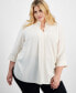 Plus Size Split-Neck 3/4-Sleeve Tunic Top