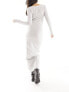Фото #7 товара Miss Selfridge long sleeve square neck super soft bodycon maxi dress in grey marl