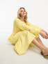 Фото #4 товара Monki long sleeve midi dress with ruffled hem in yellow gingham