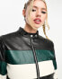 Noisy May faux leather motor jacket in black colourblock