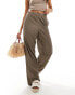 JDY high leg wide leg plisse trouser in light brown