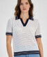 ფოტო #3 პროდუქტის Women's Johnny-Collar Short-Sleeve Sweater