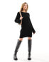 Фото #8 товара NA-KD wide rib knitted mini dress in black