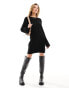 Фото #4 товара NA-KD wide rib knitted mini dress in black