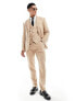 ASOS DESIGN slim herringbone suit jacket with linen in stone