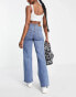 Фото #8 товара Object cotton wide leg dad jeans in mid blue wash - MBLUE