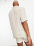 ASOS DESIGN relaxed deep revere shirt in lightweight texture in stone