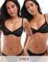 Фото #1 товара ASOS DESIGN Lila 2 pack lace underwired bra in black