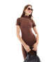 New Look slinky turtle neck midi dress in brown