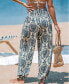 ფოტო #3 პროდუქტის Women's Blue Damask Smocked Waist Tapered Leg Pants