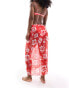 Pieces sheer sarong in red tropical floral