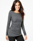 Studio M Women's Long Sleeve Ruched Knit Top Dark Gray XS