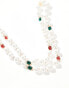 Reclaimed Vintage layered pearl necklace with colourful stones