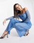 Фото #3 товара Amy Lynn – Odette – Plissierter Jumpsuit in glitzerndem Blau mit Carmen-Ausschnitt und weitem Bein