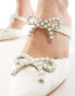 Фото #2 товара Glamorous Bridal pearl embellished bow heeled mules in ivory satin