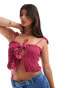 Фото #2 товара ONLY front tie crop top in red