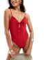 Фото #1 товара Candypants tie front ruched swimsuit in dark red