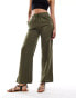 Фото #3 товара ONLY Tall linen texture wide leg trouser in khaki