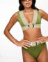 Фото #3 товара River Island plunge elastic bikini top in khaki