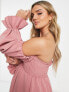 Фото #3 товара ASOS DESIGN Maternity shirred bardot blouson midi dress in soft pink