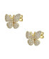 Фото #2 товара Sterling Silver 14k Yellow Gold Plated with Cubic Zirconia Butterfly Pave Earrings