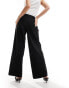 Bershka boxer waistband wide leg tailored trousers in black