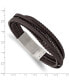 ფოტო #2 პროდუქტის Stainless Steel Brushed Brown Leather Wire Bracelet