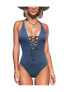 Фото #10 товара Women's Solid Color V Neck Lace Up One Piece Swimsuit