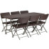 Фото #1 товара 32.5''W X 67.5''L Brown Rattan Plastic Folding Table Set With 6 Chairs