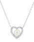 Фото #1 товара Macy's cultured Freshwater Pearl (5-1/2mm) & White Topaz (1/3 ct. t.w.) Heart 18" Pendant Necklace in Sterling Silver