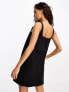 Фото #8 товара ASOS DESIGN Petite denim pinny dress in black