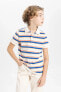 Erkek Çocuk Çizgili Pike Kısa Kollu Polo Tişört B6151A824SM