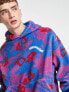 ASOS Daysocial oversized hoodie in all over print teddy borg with logo embroideries in blue