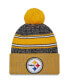 Фото #1 товара Men's Black, Gold Pittsburgh Steelers 2023 Sideline Sport Cuffed Pom Knit Hat