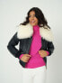 Women's Detachable Natural Shearling Collar Bomber Jacket, Jumbo Pattern Navy Синий, XSmall - фото #2