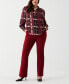 Фото #3 товара Plus Size Plaid Shirred Split Neck Long Sleeve Blouse