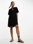 Фото #2 товара ASOS DESIGN short sleeve pleat swing mini dress in black