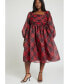 Plus Size Plaid Puff Sleeve Midi Dress