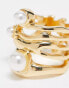 Фото #3 товара ASOS DESIGN ring with molten design and faux pearl in gold tone