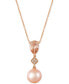 ფოტო #1 პროდუქტის Peach Morganite™ (9/10 ct. t.w.), Pink Cultured Freshwater Pearl (10mm) and Diamond Accent Pendant Necklace in 14k Rose Gold