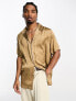 ASOS DESIGN short sleeve relaxed satin deep revere collar shirt in bronze