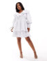 ASOS LUXE Curve denim ruffle plunge tiered mini dress with diamante buttons in white Белый, 48 - фото #2