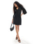 Фото #4 товара Vila Petite ribbed t-shirt mini dress with bell sleeve in black