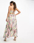 ASOS DESIGN bikini top cutout maxi dress with tie detail in blurred multi print