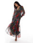 Hope & Ivy blouson sleeve maxi wrap dress with lace cuffs in dark red floral Geblümtes Dunkelrot, 40 - фото #1