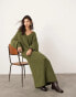 ASOS EDITION knitted v neck maxi dress in khaki green